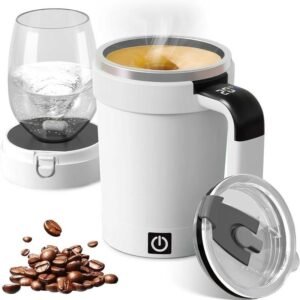 Automatic Stirring Coffee Cup. Rechargeable Automatic Stirring Cup with Temperature Display. Drinking Cup Lid with Straw. Suitable for Coffee. Tea and Hot Chocolate